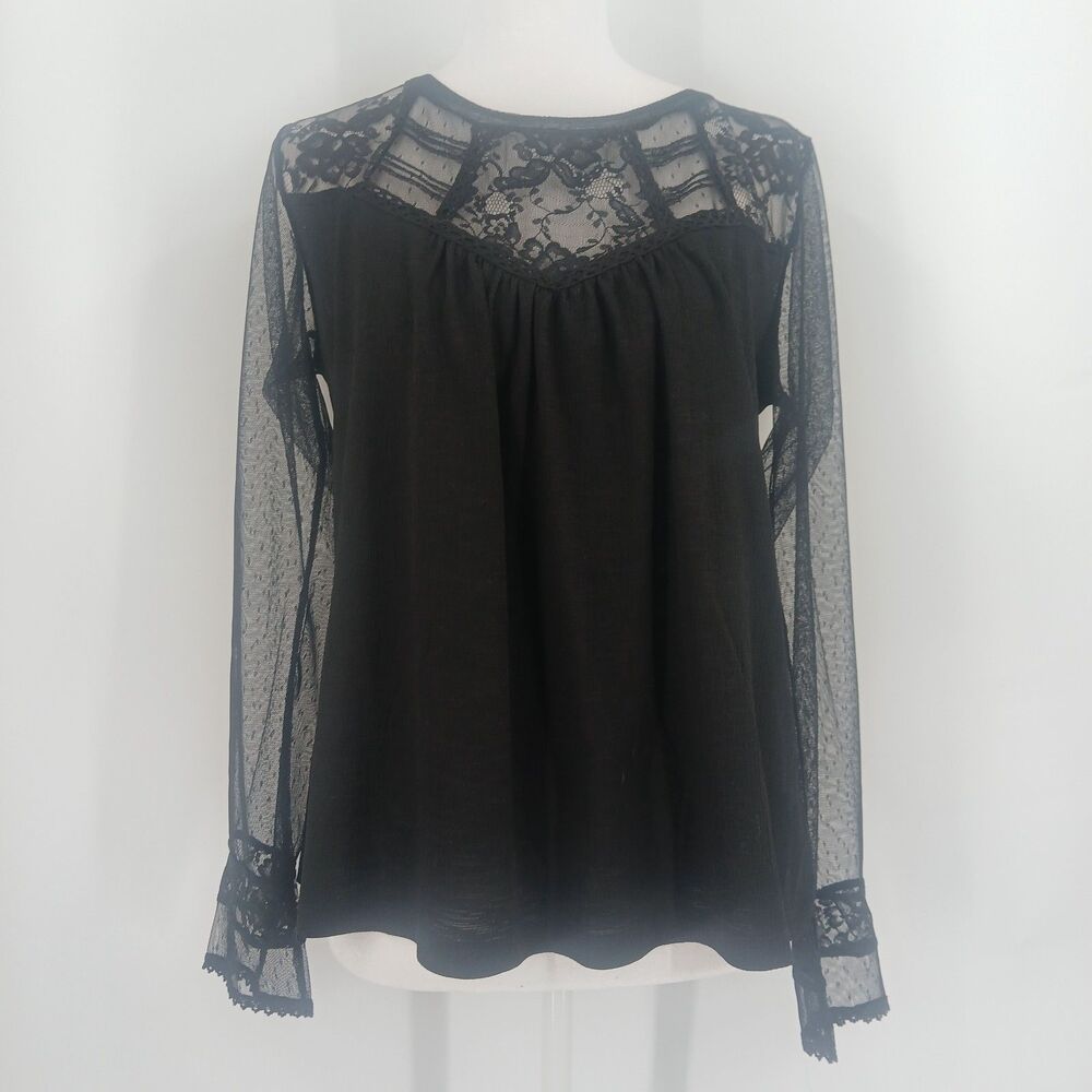 Soho Jeans Black Sheer Mesh Layered long sleeve blouse Top Size Small